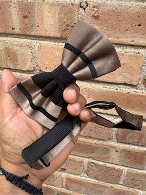 Men's Brown and Black Striped Adjustable Bow Tie